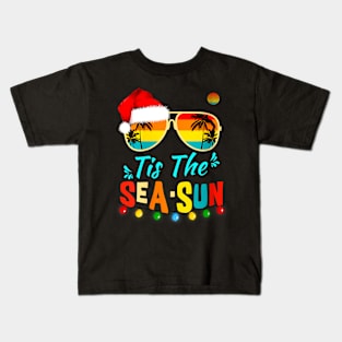 Tis The Sea Sun Santa Beach Summer Christmas In July Summer Kids T-Shirt